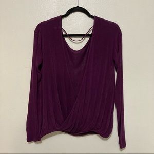 Free People Long Sleeve Blouse, Open Back, purple, size small